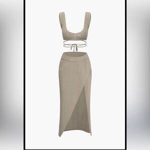 NWT Micas Knit U-Neck Tie Back Cami Top/Split Midi Skirt Set, MED